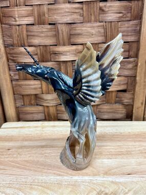 1970’s Handcrafted Brown and Black Winged Unicorn Pegasus Horn Sculpture